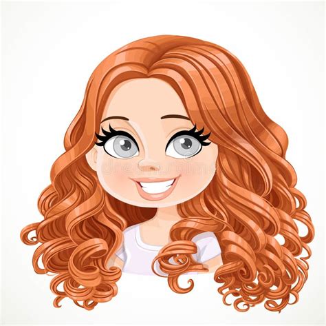 Hermosa Caricatura Sonriente Chica Rubia Con Magnífico Retrato De Pelo Rizado Ilustración Del