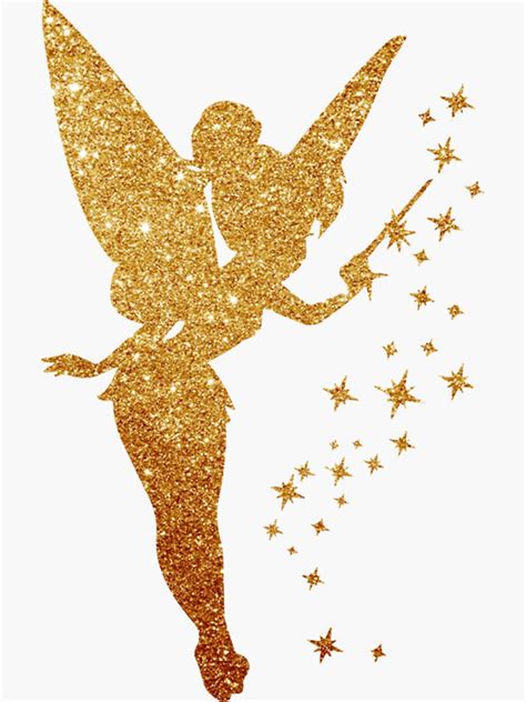Tinkerbell Gold Glitter Sticker For Sale By Faireyufcon Redbubble
