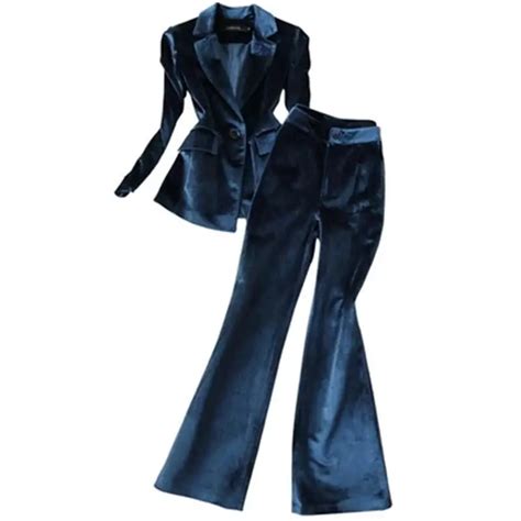 Gold Velvet Pant Suits Female Spring New High Qualit Fashion Casual