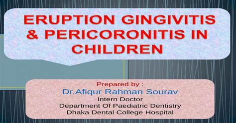 Eruption Gingivitis And Pericoronitis In Children Pdf Document