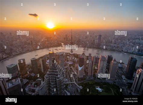 Aerial View Of Shanghai By The Sunset Stock Photo Alamy