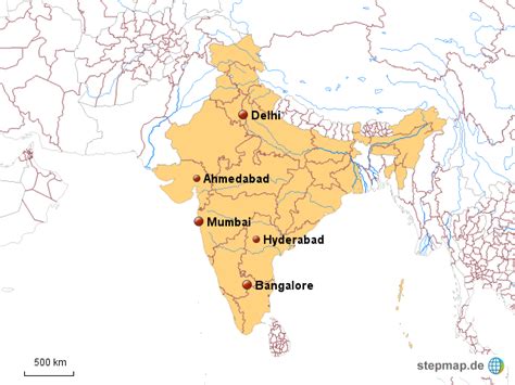 Stepmap India Major Cities Landkarte Für Asien