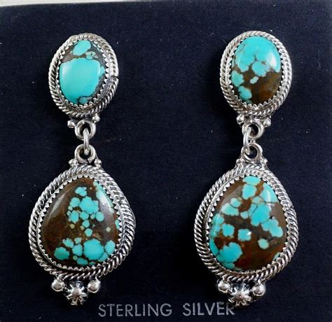 Item 1030X Navajo 2pc 8 Mine Turquoise Sterling Silver Dangle