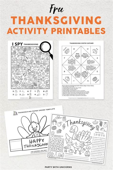 Thanksgiving Activity Printables Free Downloads Party With Unicorns
