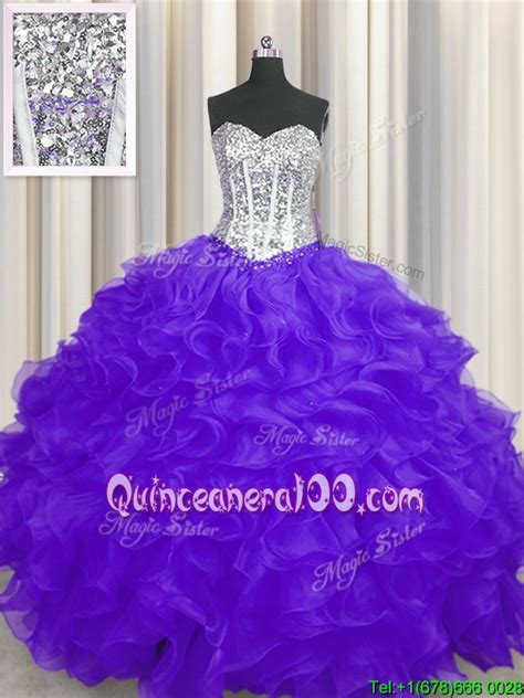 Sophisticated Ball Gowns 15th Birthday Dress Purple Sweetheart Organza