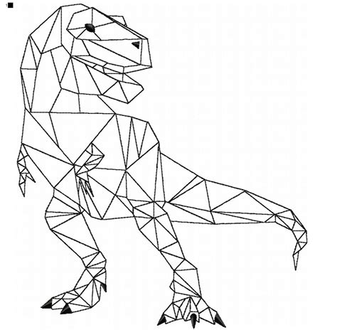 Dinosaur Geometric Figure Embroidery Design One Line Art Etsy
