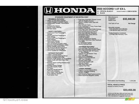2022 Honda Accord Ex L Window Sticker Photos
