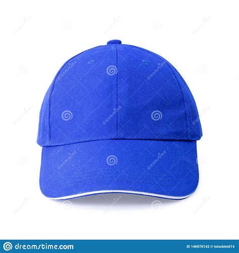 Blue Cap Isolated On White Background Template Of Baseball Cap In