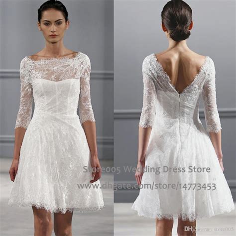 Discount Vintage White A Line Short Wedding Dresses Scoop V Back Lace