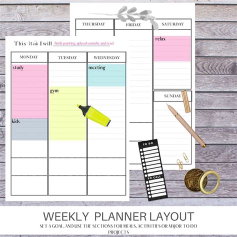 Vertical Weekly Planner Printable Planner Pages Weekly Etsy