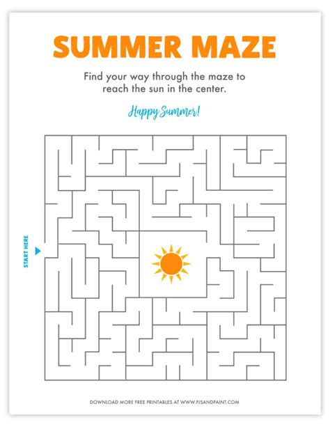 Free Printable Summer Maze For Kids Pjs And Paint