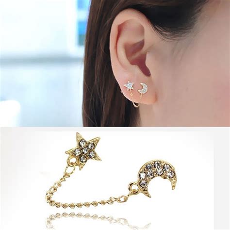 Buy Two Piercing Ear Cuff Ring Chain Earring Moon Star