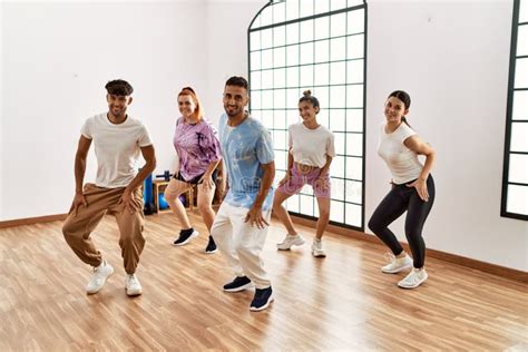Group Of Young Dancer Smiling Happy Dancing Choreography At Dance