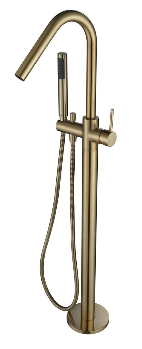 Modern Free Standing Bath Mixer With Hand Shower Brushed Brass