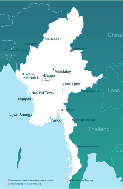 The map shows myanmar and neighboring countries with international borders, the national political map of myanmar. Arriving and departing from Myanmar (Burma) over land | Go ...
