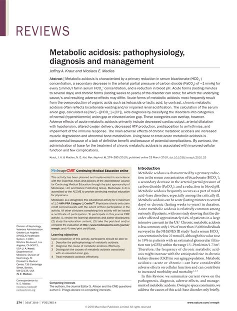 Using base to treat acute metabolic acidosis is controversial because of a lack of definitive benefit and because of potential complications. (PDF) Metabolic acidosis: Pathophysiology, diagnosis and ...