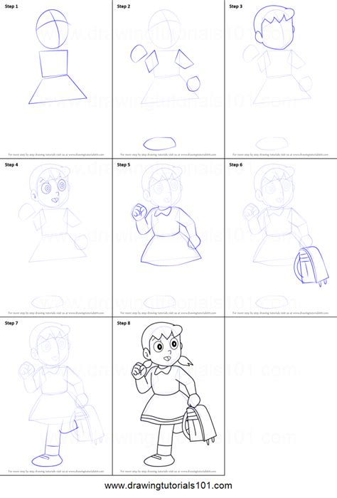 How To Draw Shizuka From Doraemon Printable Step By Step Drawing Sheet