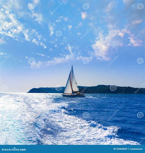 Javea Sailboat Sailing In Mediterranean Alicante Spain Stock Image