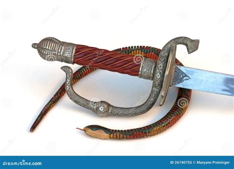 Snake Surrounds Sword Handle With Serpent Stock Image Image Of