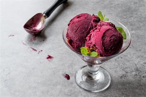 Organic Berry Sorbet Ice Cream Balls In Cup Ready To Eat Stock Image