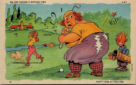 vtg comic we are having a ripping time golf golfing humor 1930s linen postcard other
