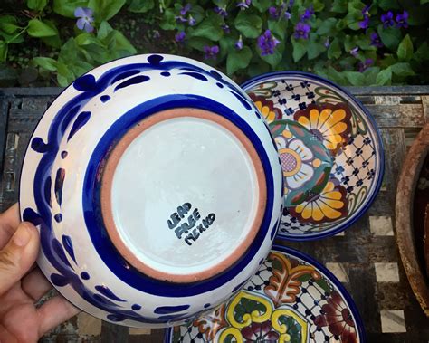Three Talavera Pottery Bowls Mexican Pottery Mexican Decor Bohemian Decor Blue Yellow Bowls
