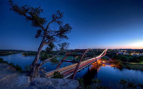 Hd Wallpaper Bridge Pennybacker Bridge Sunset River Austin Texas