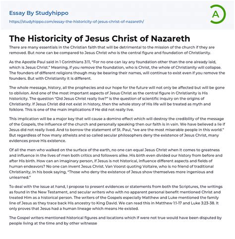 The Historicity Of Jesus Christ Of Nazareth Essay Example