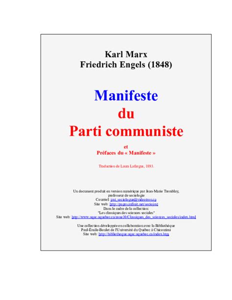 Pdf Manifeste Du Parti Communiste Et Préfaces Du Manifeste Jérôme Bayer