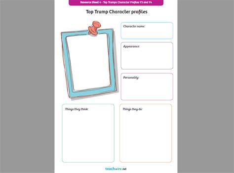 Top Trumps Character Profile Creation Worksheets For Ks12 English