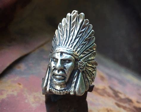 Signed Sterling Silver Native American Indian Chief Ring Size 6 5