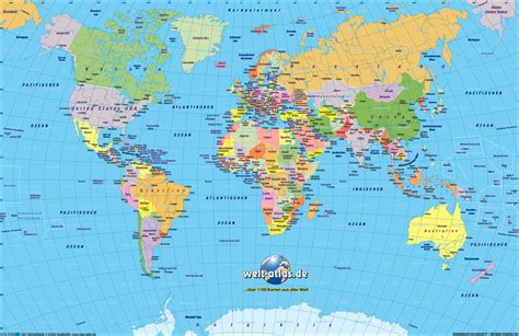Karte von Welt, politisch (Übersichtskarte / Regionen der Welt) | Welt ...