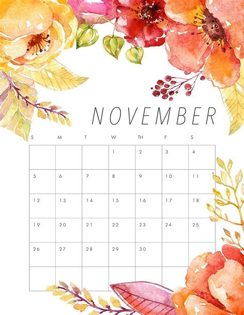 November 2017 Calendar Çiçekli Desenler Planlayıcı Ajandalar