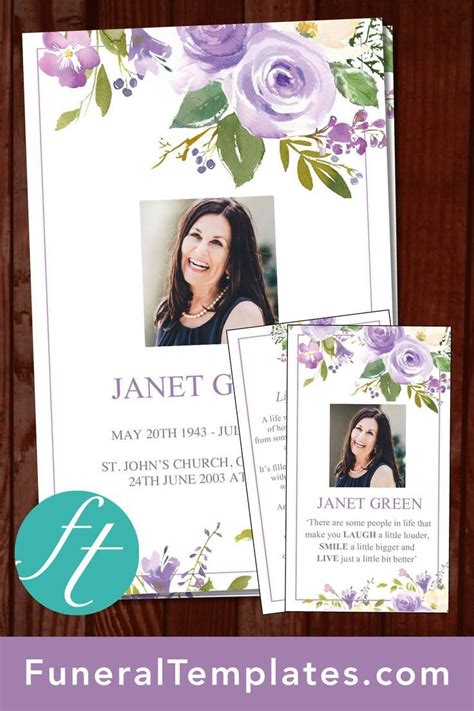 4 Page Lilac Bouquet Funeral Program Template Prayer Card With