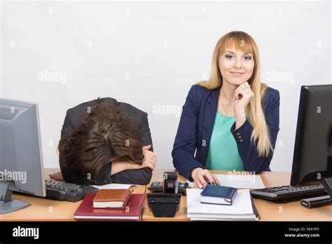 The Situation In Office Frustrated Woman Lay On The Table Her