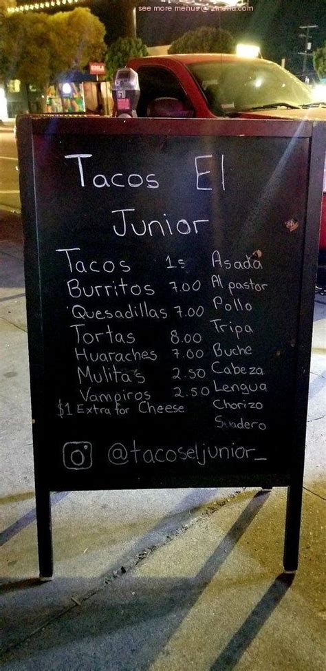 Online Menu Of Tacos El Junior Restaurant Los Angeles California