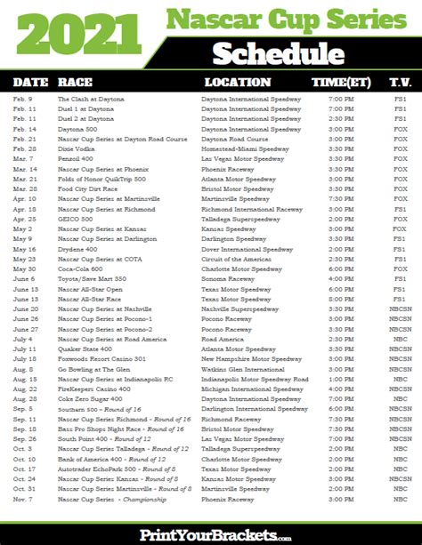 Nascar Race Schedule 2022
