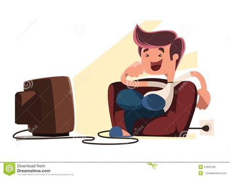 Man Watching Television Illustration Cartoon Character