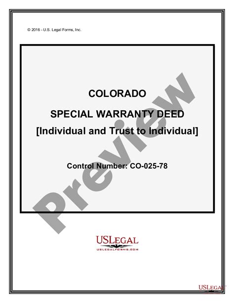 Colorado Special Warranty Deed From Individual And Trust To Individual