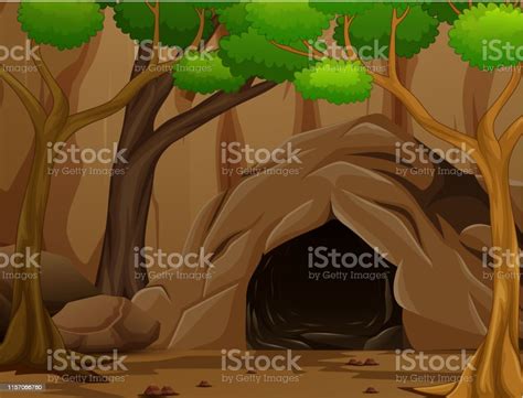 Background Scene With A Dark Rocky Cave Stock Illustration Download