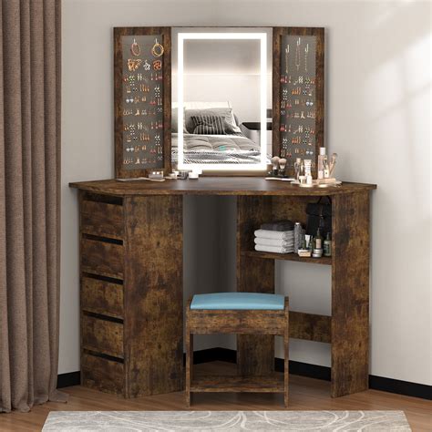 Lvsomt Makeup Vanity Desks With Touch Screen Dimming Light Mirror Bedroom Corner Dressing Table