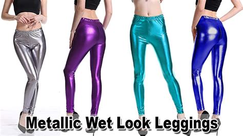 Womens High Waisted Faux Leather Leggings Sexy Metallic Wet Look Liquid Shiny Pants Trousers