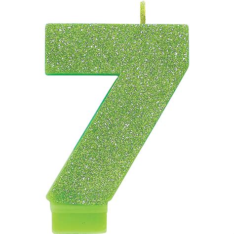 Glitter Kiwi Green Number 7 Birthday Candle 2 14in X 3 14in Party City