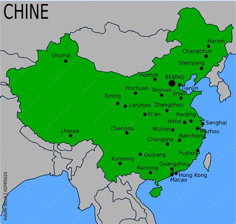 Carte Des Villes Principales De Chine Stock Vector Adobe Stock