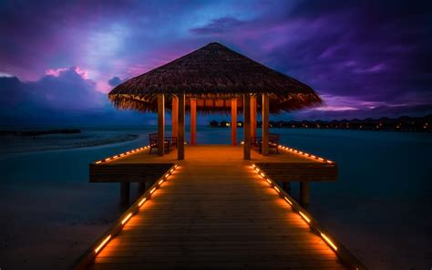 Download Hut Tropical Maldives Night Pier Man Made Photography Holiday