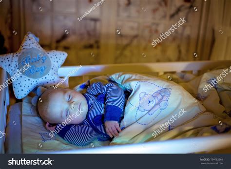 Adorable Newborn Baby Boy Sleeping Crib Stock Photo Edit Now 754063669