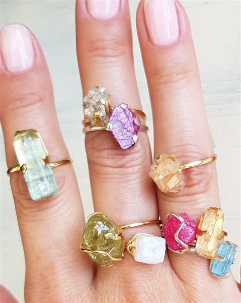 Lovely Raw Crystals Rings Rings Gemstone Summerstyle Cute Stackable Raw Crystal Jewelry