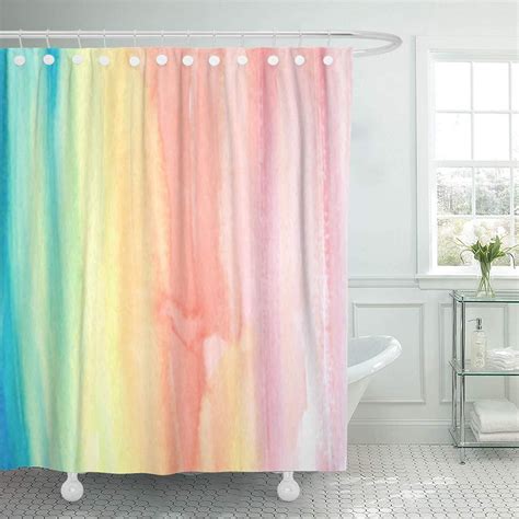 Ksadk Striped Watercolor Colorful Yellow Orange Green Blue Pink Vivid Abstract Pastel Shower