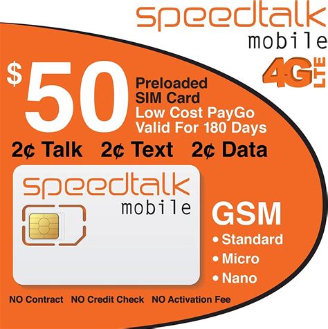 Speedtalk Mobile Prepaid Gsm Sim Card No Contract No Activation Fee 6 Month