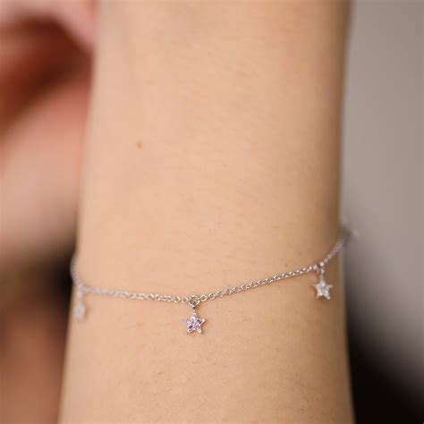 Diamond Bracelet Star Charm Bracelet With Diamond And Pink Sapphire